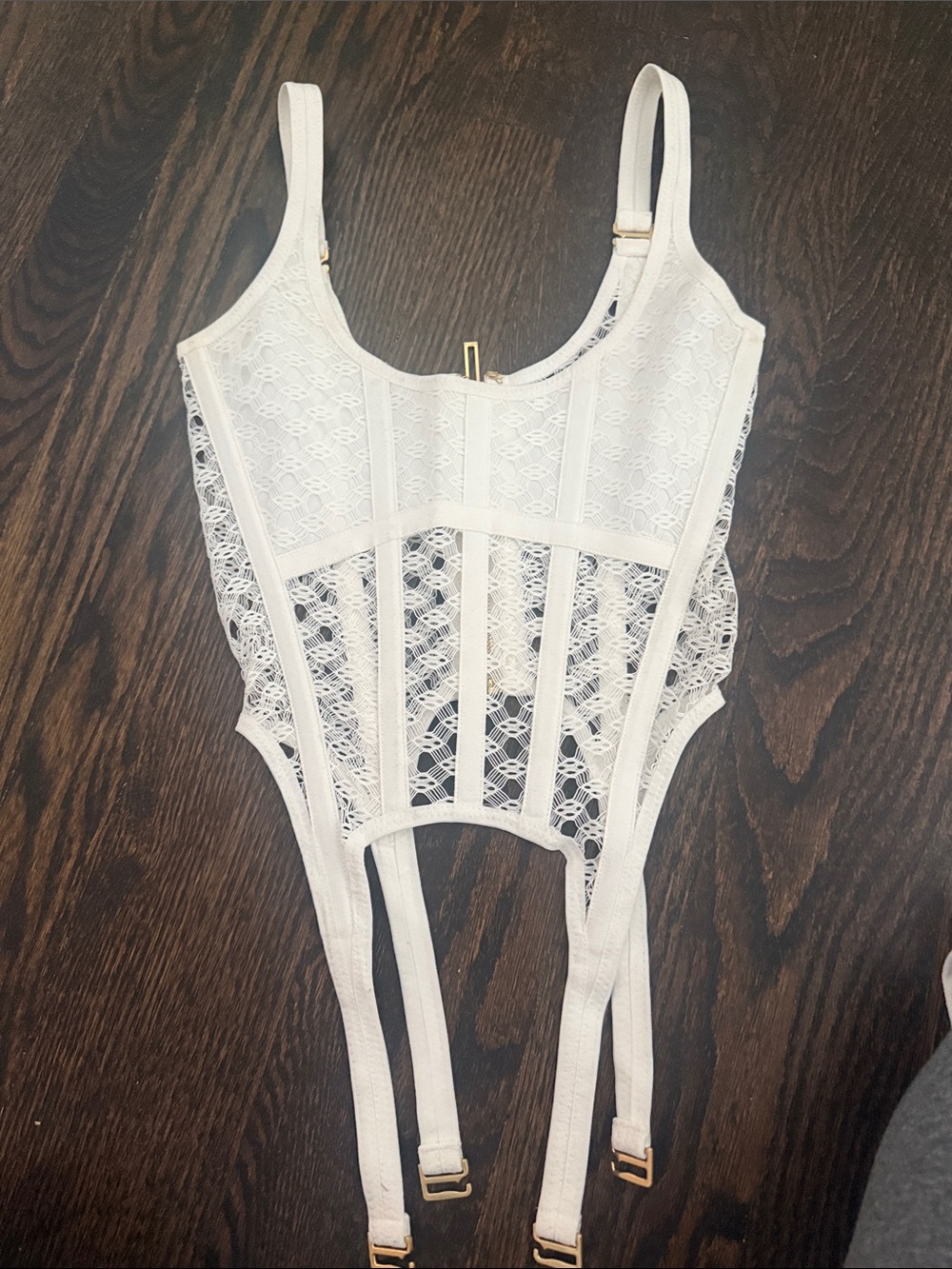Dion Lee White Lace Bustier Corset Top with Garter Straps